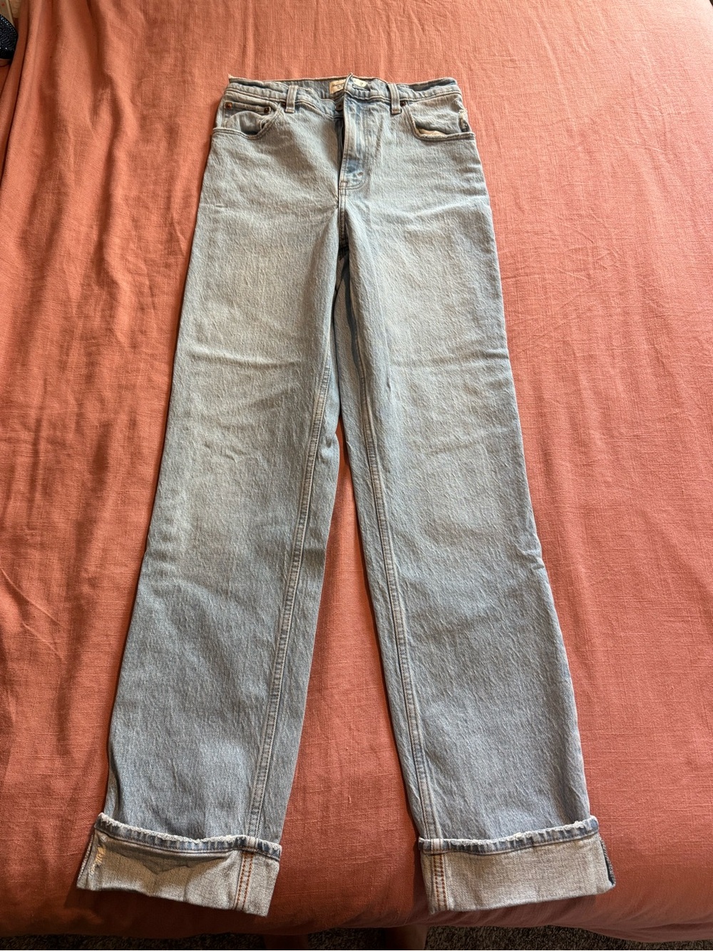 Abercrombie & Fitch Light Blue Straight Leg Jeans Fold Over Bottom